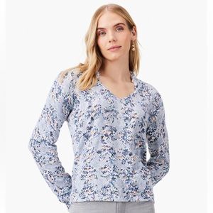 Nic + Zoe BLUE REEF SWEATER XXL ruffle collar cottage core beachy plus size